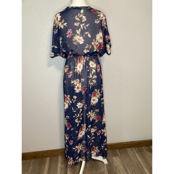 Duster Cardigan S Long Open Front Short Sleeve Floral Sheer Boho Coverup Ties - Picture 5 of 8